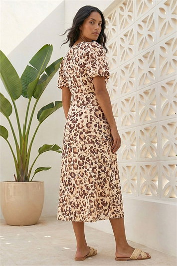 Animal Print Tie Front Midi Dress 14751406