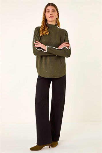 Green Sparkly Blanket Stitch Knit Jumper
