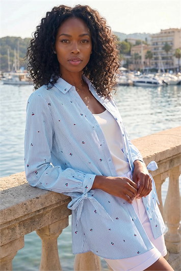 Blue Cherry Stripe Cotton Shirt