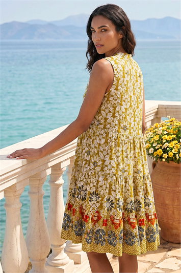Leaf Print Button Smock Dress 14725463