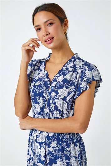 Floral Print Frill Detail Midi Dress 14263560