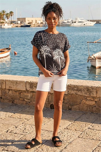 Palm Print Jersey Back Top 19431608