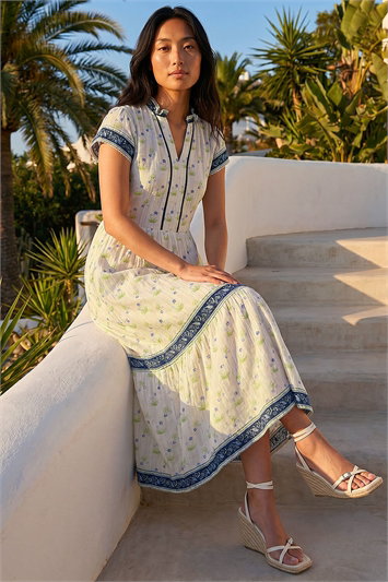 Petite Floral Print Tiered Midi Dress 14920338