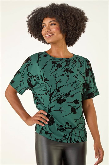 Green Floral Jersey Stretch Top