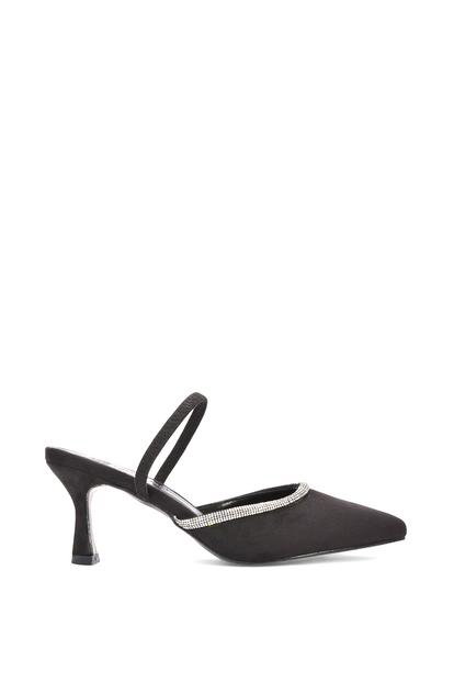 Black 'Carlene' Diamante Trim Pointed Toe Mid Stiletto Heel Court Heels