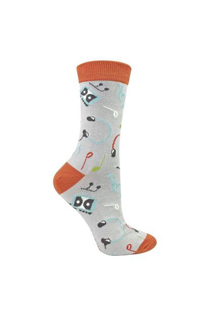 Grey Retro Music Novelty Patterned Bamboo Socks