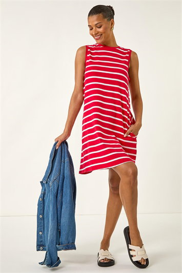 Red Stripe Jersey A-Line Stretch Dress
