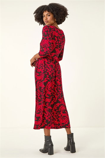 Paisley Print Pocket Midi Stretch Dress 14468178