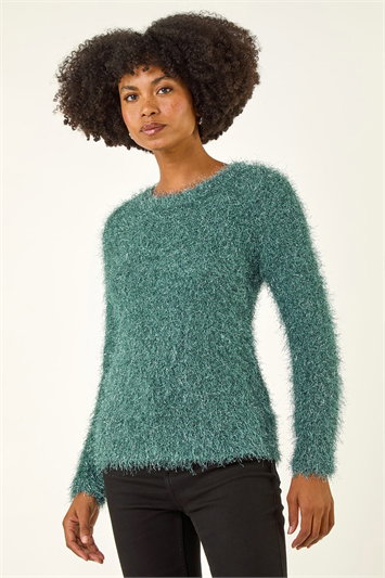 Green Metallic Fluffy Knit Jumper