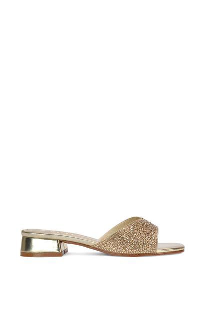 Black 'Seren' Low Heel Sandal Mules With Diamante Details
