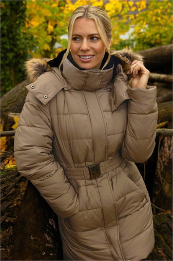 Cream Faux Fur Padded Belt Coat