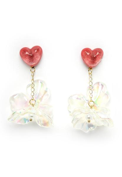 White Heart Dangling Floral Earrings
