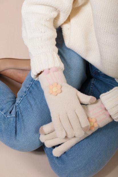 Pink Knit Floral Gloves