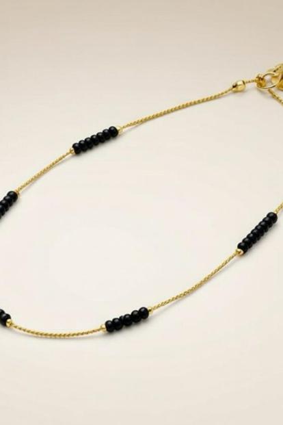 Metallic Golden Brass Black Pearl Minimalist Thin Slim Foot Payal Anklet