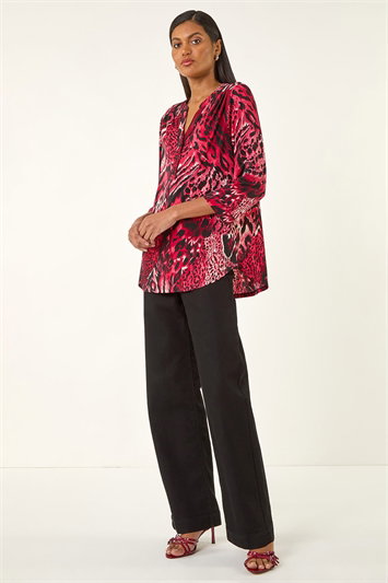Red Animal Puff Print Stretch Shirt
