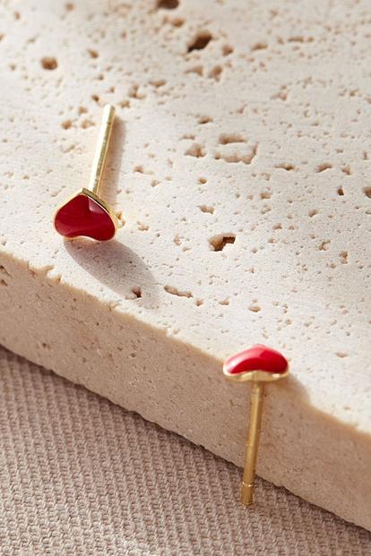 Red Red Love Heart Sterling Silver Stud Earrings