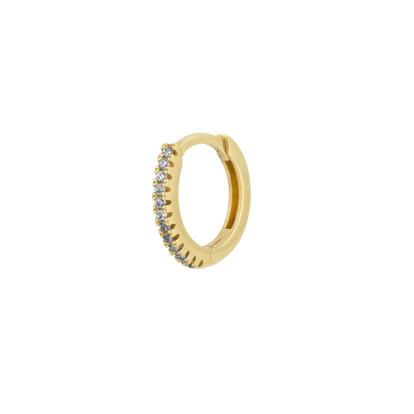 Metallic Fine Classic Pave Hoop Single Earring 14Ct Solid Gold