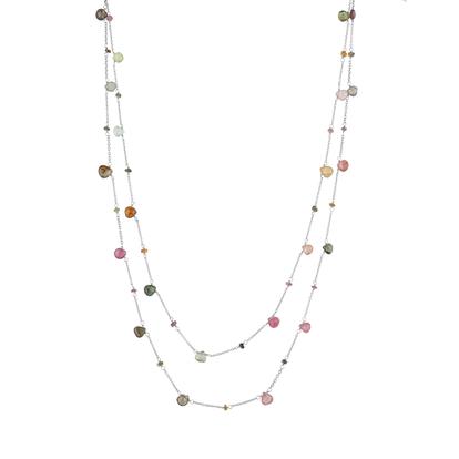Metallic Sterling Silver Fine Tourmaline Double Layer Necklace