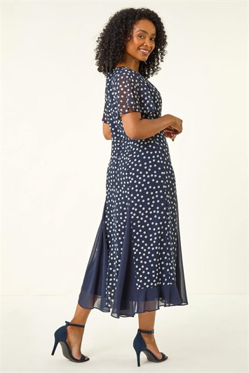 Petite Spot Print Godet Hem Midi Dress 14772860