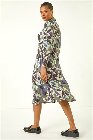 Abstract Leaf Print Shirt Dress 14754476