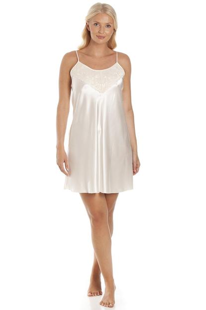 Cream Thin Strap Lace Satin Chemise
