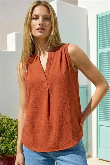 Red V-Neck Front Pleat Vest Top