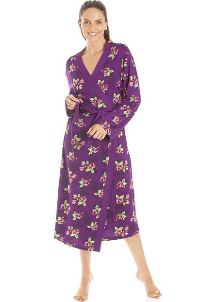 Purple Floral Print Spandex Knee Length Wrap