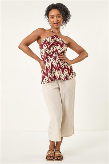 Petite Abstract Halter Neck Stretch Top 19427781