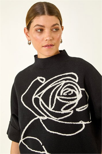 Black Rose Motif High Neck Knit Jumper