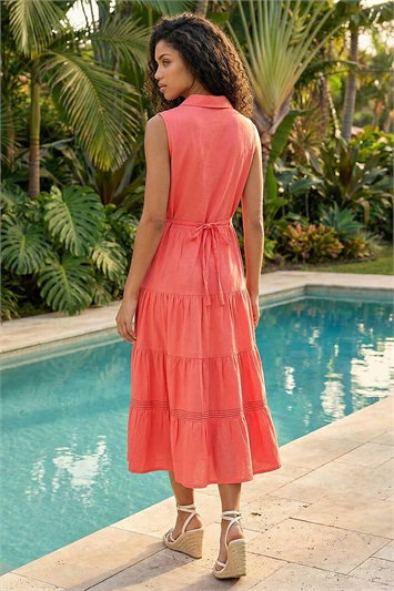 Petite Stitch Tiered Pocket Midi Dress 14555722