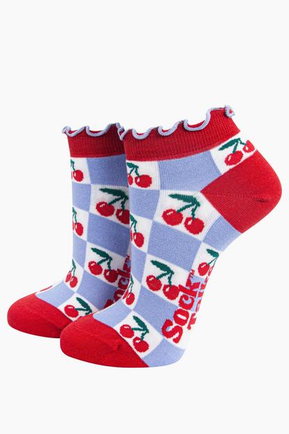 Multi Cherry Checkerboard Bamboo Trainer Socks