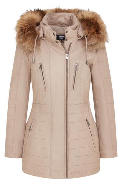 Slim Fit Leather Hooded Parka Jacket M000068881