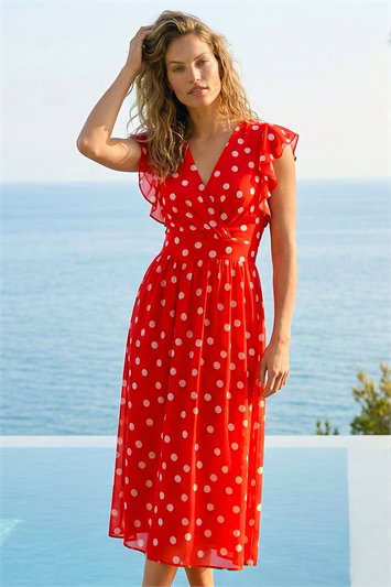 Polka Dot Frill Fit & Flare Dress 14761378