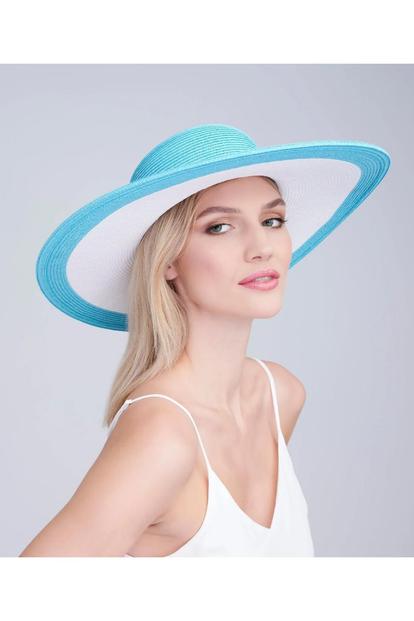 Multi Kacie - Wide Brim Straw Hat - Pale Turquoise