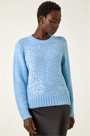 Blue Sparkly Crew Neck Knit Jumper