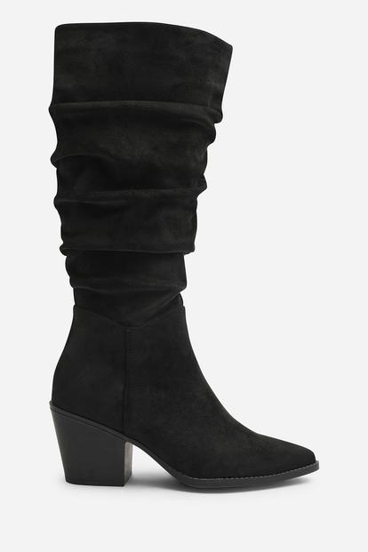 Black Drelia Ruched Western Knee High Boot