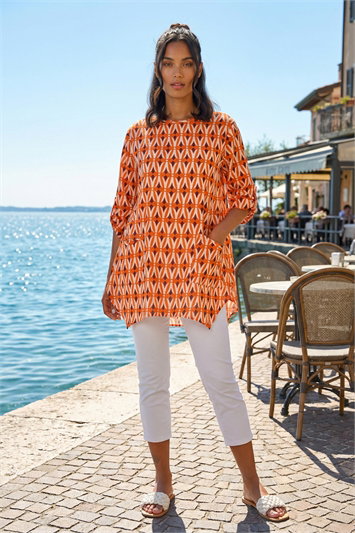Cotton Geometric Pocket Longline Tunic Top 20153564