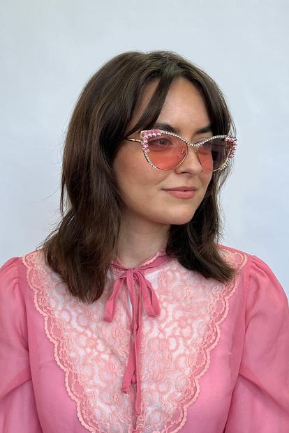 Pink Cat-Eye Diamante Sunglasses In Pink