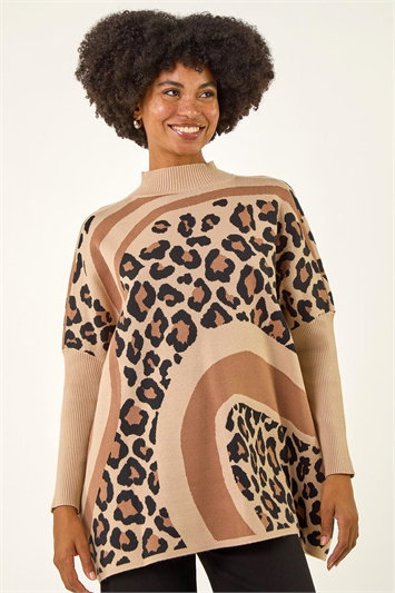 Brown Abstract Leopard Knit Jumper