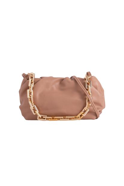Cream Faux Leather Pouch Clutch Bag In Beige