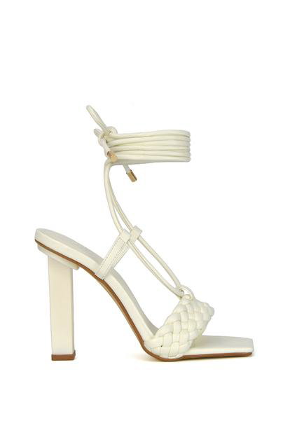'Mira' Woven Strap Lace Up Strappy Block Square Toe Heels M000023451