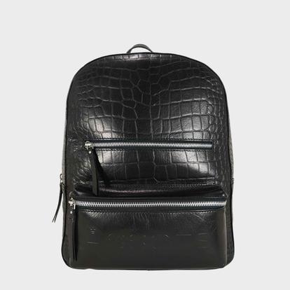 Black 'Oscar' Full Grain Croc Leather Laptop Backpack