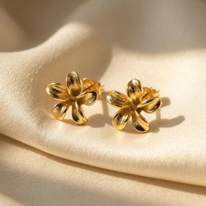 Metallic Dainty Mini Tiny Flower Stud Gold Plated Earrings
