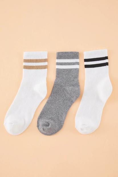 Multi 3 Pack Cotton Striped Knit Ankle Socks
