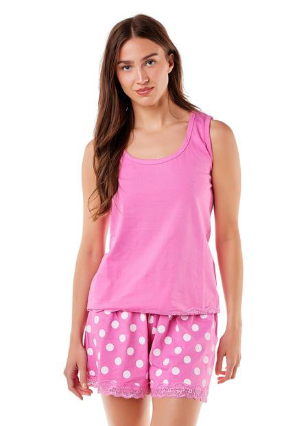 Pink 100% Cotton Plain Sleeveless Top Pyjama