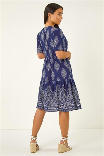 Petite Border Print Tiered Dress 14747260