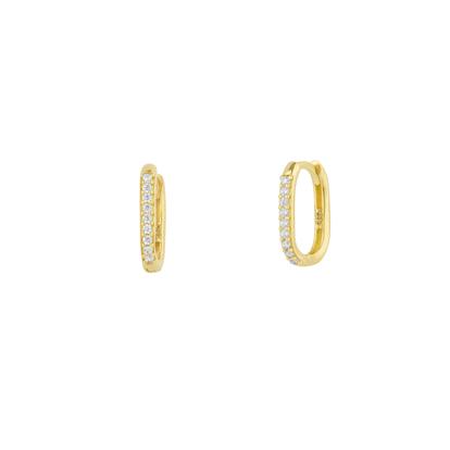 Metallic Fine Pave Ovate Hoop Earrings 14Ct Solid Gold