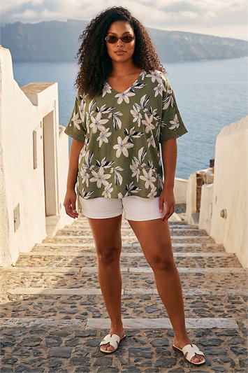 Curve Floral Print Crochet Top 20250440