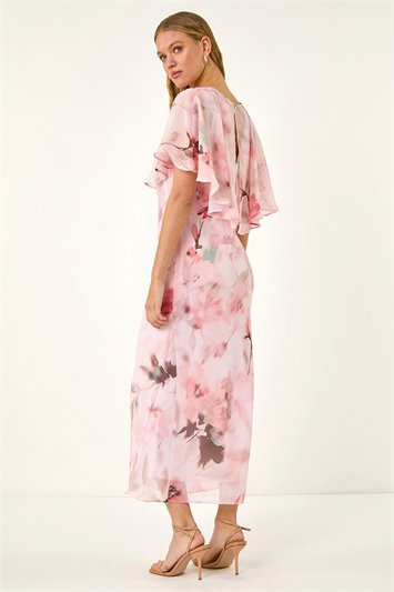 Floral Frill Chiffon Cape Midi Dress 14741272