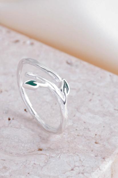 Metallic Sterling Silver Leaf Wrap Ring